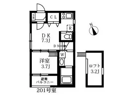 ハーモニーテラス野並V(1DK/2階)の間取り写真