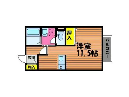 ラフィネ中島A棟(1K/2階)の間取り写真