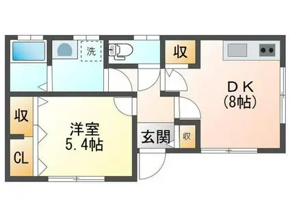 木之庄町5丁目平屋(1DK/1階)の間取り写真