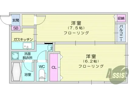 エスベランサ鈎取(2K/1階)の間取り写真