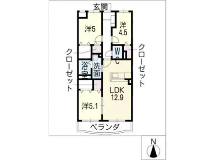 フォレストパーク高岡(3LDK/3階)の間取り写真