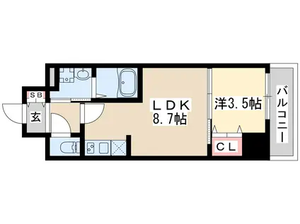 アルティザ緑地公園(1LDK/8階)の間取り写真