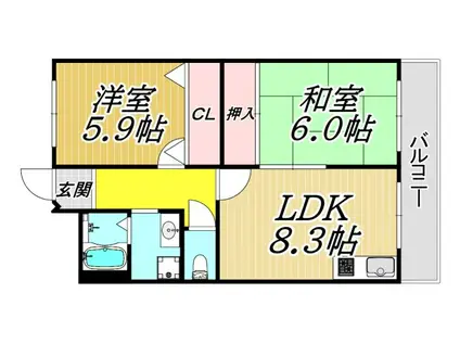 グランディアミ・アモーレ南塚口(2LDK/2階)の間取り写真