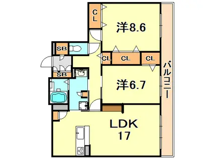 シャーメゾンガーデンズ芦屋平田町(2LDK/3階)の間取り写真