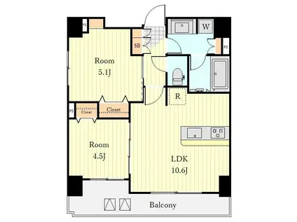 ヴィークブライト日本橋人形町(2SLDK/8階)の間取り写真