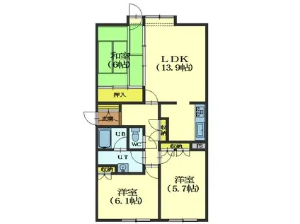 シャトーム若松(3LDK/1階)の間取り写真