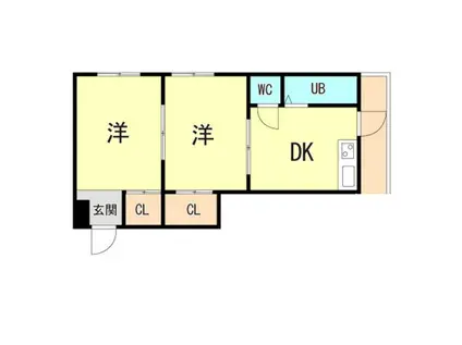 駒ヶ林シーサイドハイツ(2DK/2階)の間取り写真