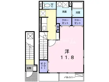 プリムヴェールII(ワンルーム/2階)の間取り写真