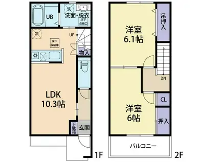 ウエストヒルズ(2LDK/1階)の間取り写真