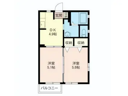 コスモ南流山(2DK/2階)の間取り写真