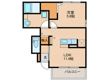 サニーハイツ花棚A棟(1LDK/1階)の間取り写真
