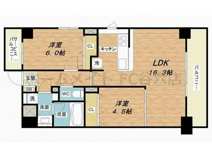 F TAMATSUKURI(2LDK/10階)の間取り写真