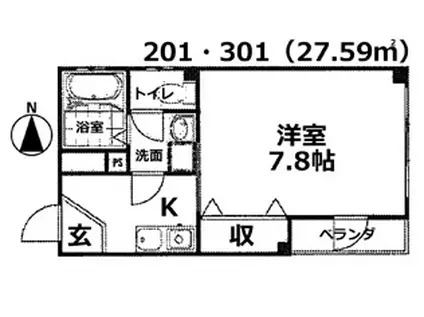 ブルーマリーヌ(1K/2階)の間取り写真