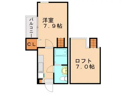 ハイド&シーク横手(1SK/2階)の間取り写真