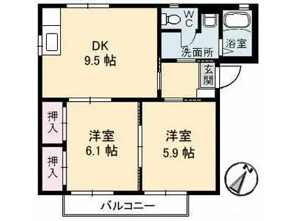 アーバンライフ西福原(2DK/2階)の間取り写真