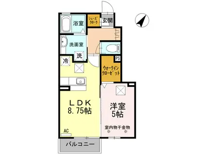 静岡県静岡市駿河区 2階建 築11年(1LDK/1階)の間取り写真