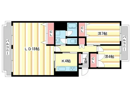 ルノアス富雄(2LDK/4階)の間取り写真