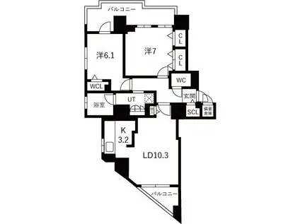 クレアホームズ二十四軒(2LDK/13階)の間取り写真