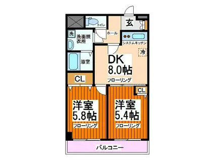 三鷹グリーンヒルズ(2DK/1階)の間取り写真