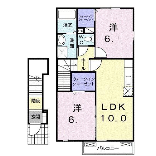 シャンバティールD(2LDK/2階)の間取り写真