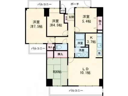 サーパス諫早(4LDK/14階)の間取り写真