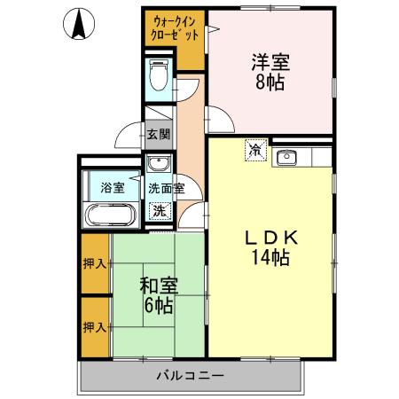 バティール西小森野B棟(2LDK/2階)の間取り写真