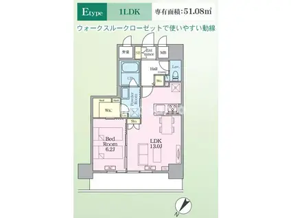 インシグニア渡辺通(1LDK/11階)の間取り写真