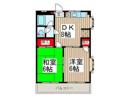 グランドールイーストうらわ(2DK/2階)の間取り写真