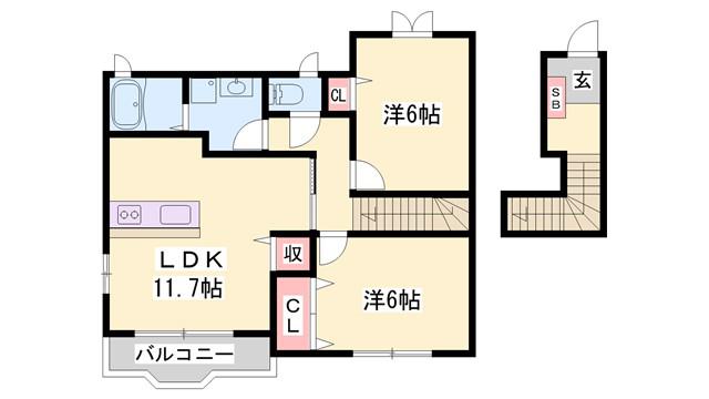 シンヴィオシスA(2LDK/2階)の間取り写真