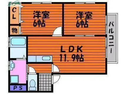 グリーンピア福浜(2LDK/2階)の間取り写真