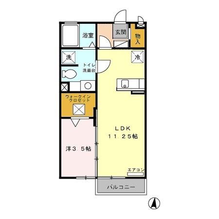 モナリエ春日 II棟(1LDK/2階)の間取り写真