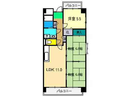 クレスト廿代(3LDK/10階)の間取り写真