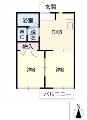 ビューテラス(2DK/1階)の間取り写真