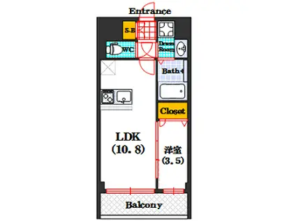 エスリード難波 THE FIRST(1LDK/2階)の間取り写真