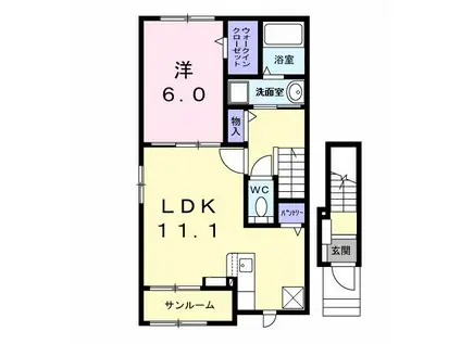 ルピナス明野(1LDK/2階)の間取り写真