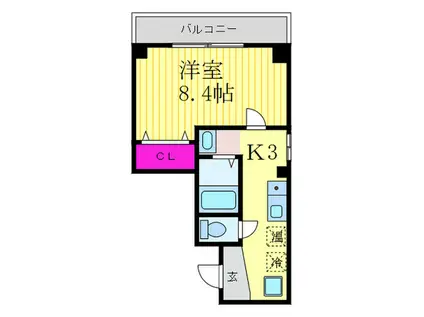 ウィングベル紫野(1K/3階)の間取り写真