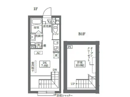 COCOCUBE鵜の木(1DK/B1階)の間取り写真