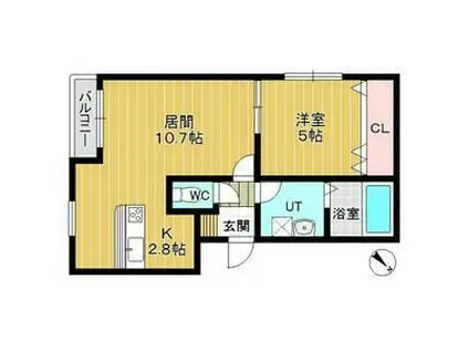 ジェンティーレ南郷(1LDK/2階)の間取り写真