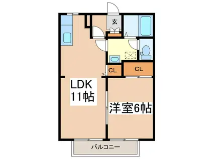 ディアコートA(1LDK/1階)の間取り写真