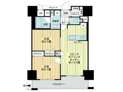 プレサンスロジェ四条大宮駅前(2LDK/6階)の間取り写真