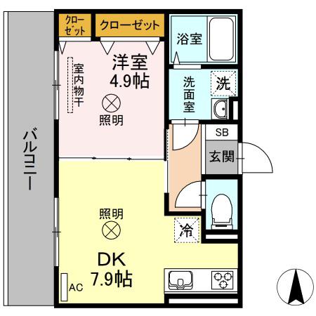 アルシオネ岡山駅西(1DK/2階)の間取り写真