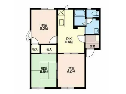 フレグランスK AB棟(3DK/1階)の間取り写真