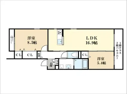 グランドール藤井(2LDK/3階)の間取り写真