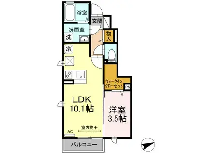 サウスフィールド(1LDK/1階)の間取り写真