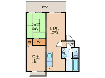 アシーナアネックス B棟(2LDK/1階)の間取り写真