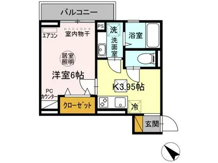 フォーチュンX(1K/1階)の間取り写真