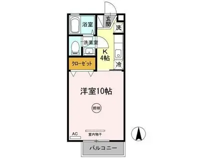 クレスト木太(1K/2階)の間取り写真