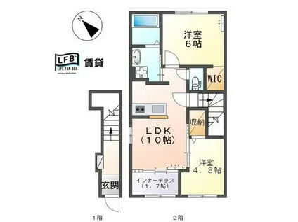 スターテラス 久米(2LDK/2階)の間取り写真