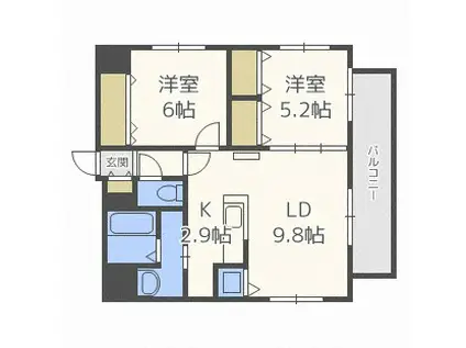 モルティーニ山鼻(2LDK/4階)の間取り写真