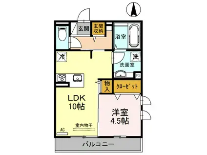 オヴェスト・フェリオ(1LDK/2階)の間取り写真